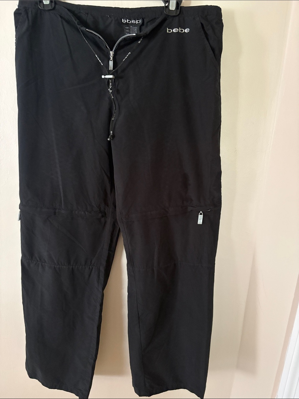 bebe Women’s Black Zip-Detail Drawstring Pants